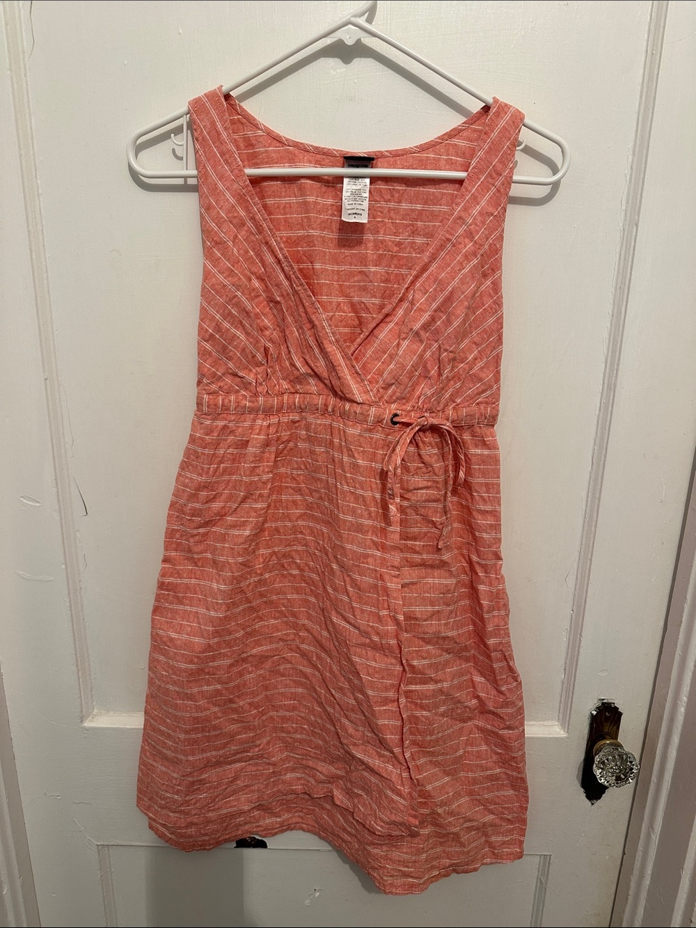 Patagonia Coral and White Striped V-Neck dress